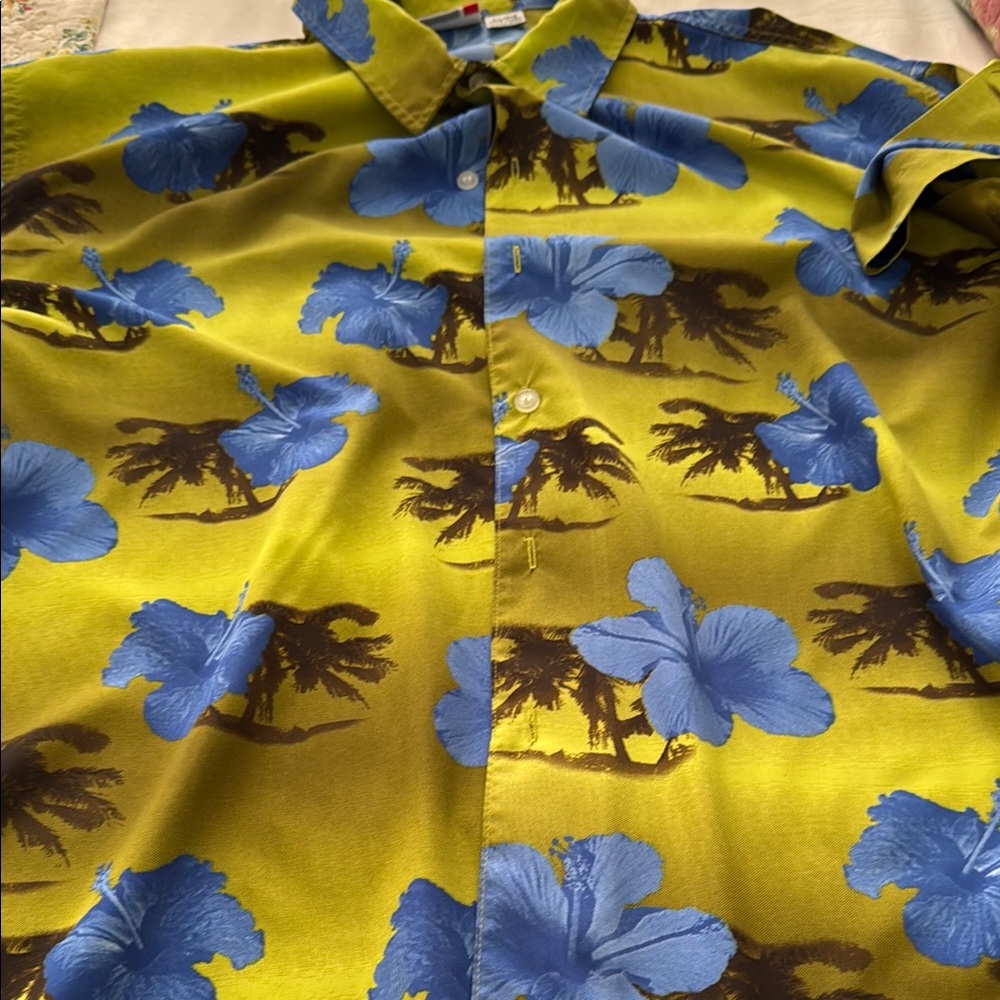 Men's Tropical Floral Shirt - Blue and Green
